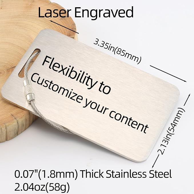 Durable Personalized Luggage Tags for Suitcases,Cruise Essentials Travel Tags for Luggage,Travel Bag Labels,Heavy-Duty Stainless Steel Silver Rectangular Vertical Suitcases Tags no icon
