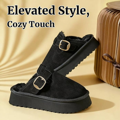 Mishansha Fuzzy Platform Slippers for Women Winter Faux Suede Warm Slippers Cozy House Shoes Outdoor and Indoor
