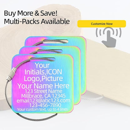 Sturdy and Durable Personalized Luggage Tags for Suitcases,Cruise Essentials Travel Tags for Luggage,Travel Bag Labels,Heavy-Duty Stainless Steel Colorfull Square Suitcases Tags