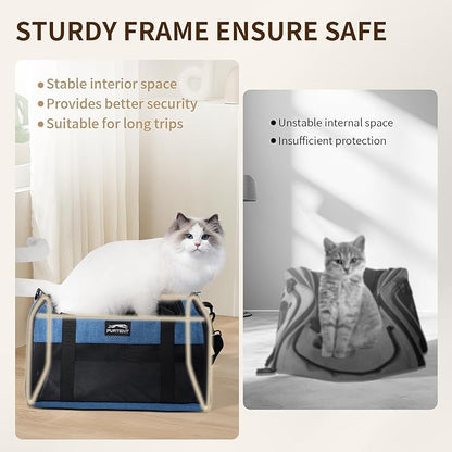 TSA Pet Carrier Airline Approved for Small Cats and Puppy, Cat Carrier Soft Fits Pets Up to 15 lbs, Dogs Carrier Bag with Litter Box Foldable, Ideal for Travel, Car Rides, and Vet Visits, Dark Blue