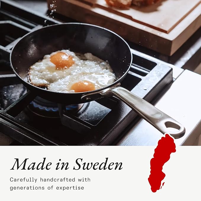 Made In Cookware - Seasoned 8" Blue Carbon Steel Frying Pan - (Like Cast Iron, but Better) - Professional Cookware - Crafted in Sweden - Induction Compatible