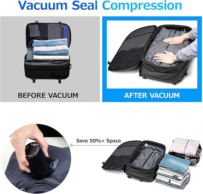 KINGSLONG Vacuum Backpack Travel Vacuum Seal Compression Travel 60L Expandable Vacpack with Pump Ideal for Traveling Business Laptop (Portable Electric Air Pump Included)