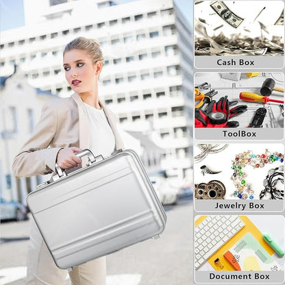 Silver Metal Brief Case 16.5X12.6X6.1 Inch Aluminum Toolbox TSA Combination Lock Cash Weekend Short-term Travel Bag Lawyer Briefcase