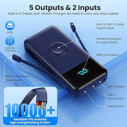 Portable Charger 40800mAh for iPhone with Built-in Cable and iWatch Charger, 25W PD Fast Charging USB C Power Bank,Travel Camping Essentials Battery Pack for iPhone 17/16/15/14/13,Android,Apple Watch