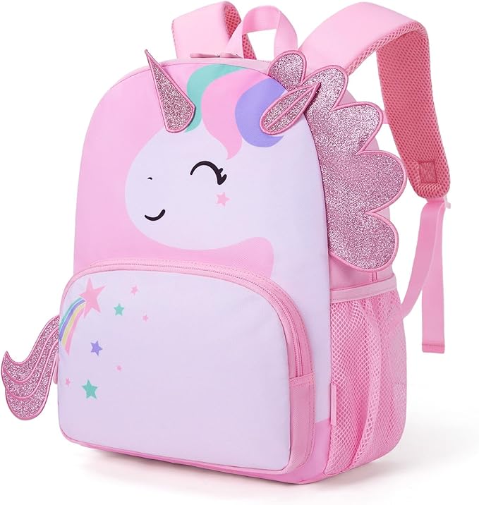 mommore Kids Backpack Preschool Kindergarten Backpack for Girls 4-6 Pink Unicorn Girl Bookbag 15” for Elementary School