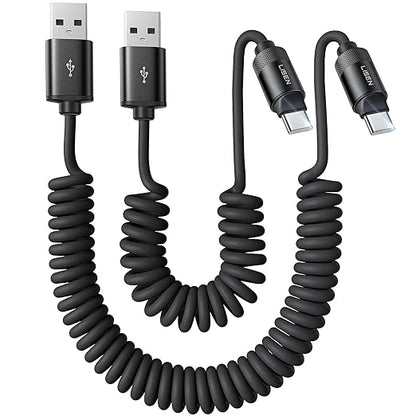 LISEN Coiled USB C Cable, 2 Pack for Android Auto & CarPlay Cable, Short USB A to USB C Cable Compatible with iPhone 17/16/15, Samsung Galaxy S25/S24/S23 A15/A14, Google Pixel 9/8, Space Black 4+6FT