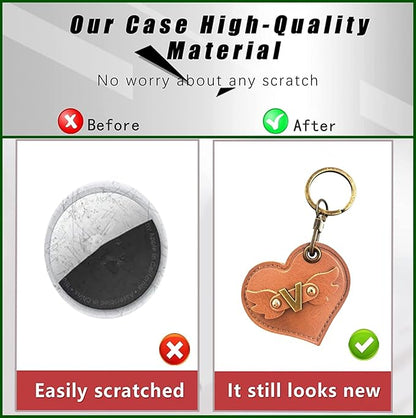 Initial Letter Leather Alphabet Keychain Holder Case Compatible with AirTag,Cute Protective Air Tag Cover with Bronze Keyring,Anti-Scratch Finder GPS Tracker Case for Pets Keys Wallet Luggage(V)