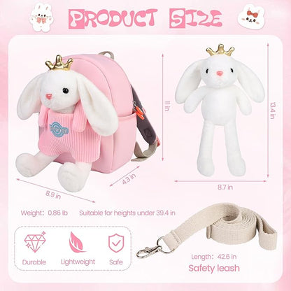 Small Rabbit Toddler Backpacks with Soft Bunny Dolls & Leash Preschool Backpack with Stuffed Animals for School Travel, 2 3 4 5 6 Year Old