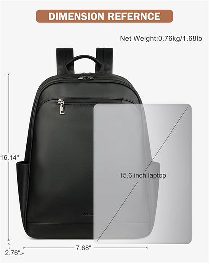 MASINTOR 15.6 inch Leather Laptop Backpack Purse for Women, Designer Travel and Work Bag with Laptop Compartment Black