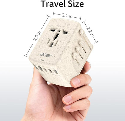 Acer Universal Travel Plug Adapter - International Power Adapter with 5 USB Ports (3 USB C) 5.8A, Worldwide Outlet Charger for USA to European UK France Germany Spain, Type C/E/F/G/I/L/A,Beige
