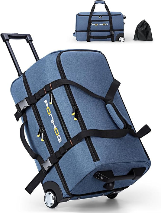 22 Inch Rolling Duffle Bag with Wheels for Men - Water Resistant Wheeled Duffle Bag for Weekend Travel & Overnight Trips, Blue