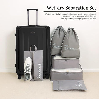 Premium Carry On Luggage, 20Inch&29 Inch Top Opening Airline Approved ABS+PC Hard Shell Suitcases with Silent Wheels, TSA Lock,Front Pocket and Wet-dry Separated Six-piece Set