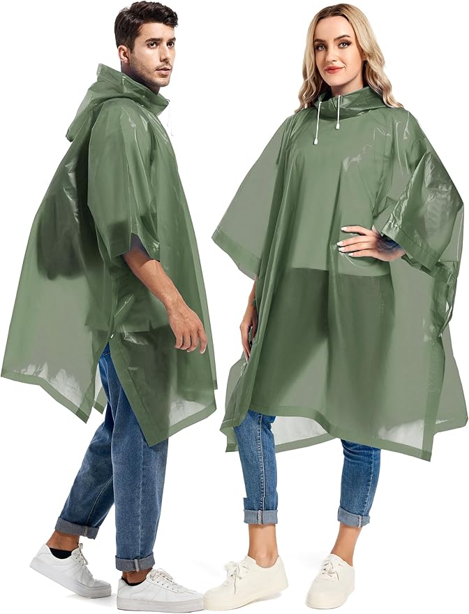 2 Pack Rain Ponchos for Adults Reusable - Raincoats Survival Emergency Heavy Duty Rain Coat with Drawstring Hood