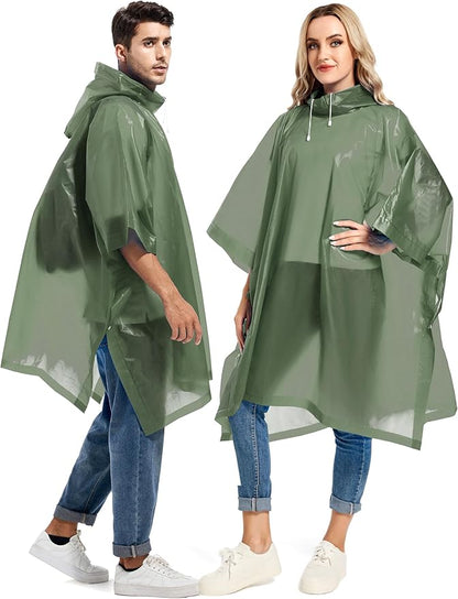 2 Pack Rain Ponchos for Adults Reusable - Raincoats Survival Emergency Heavy Duty Rain Coat with Drawstring Hood