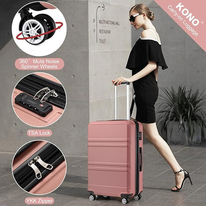 Kono 28 Inch Luggage Expandable Suitcase with Spinner Wheels TSA Lock Lightweight PC+ABS Hardside Large Checked Luggage Durable Rolling Suitcase Nude/Rose Pink