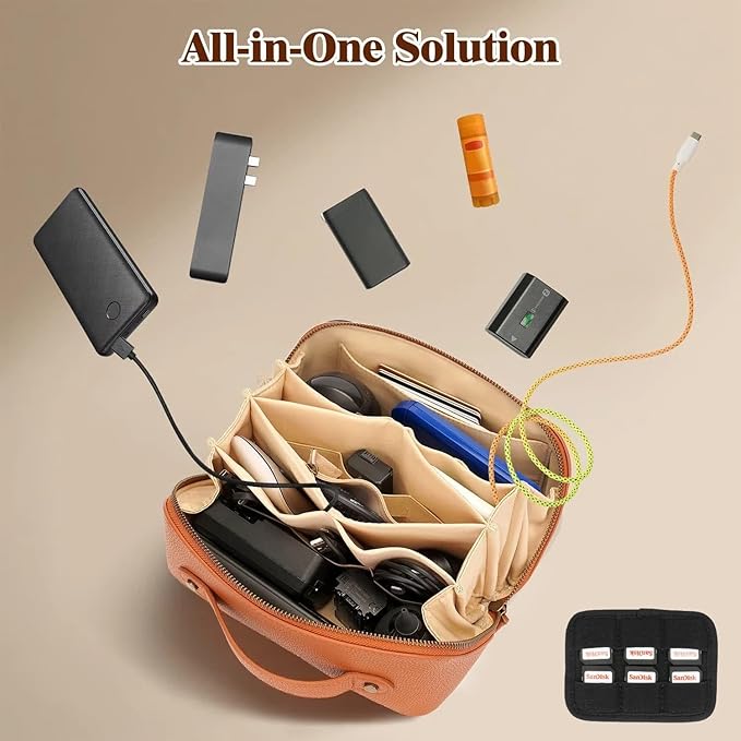 Electronic Organizer Accessory Tech Pouch Water Resistant Travel Bag for MacBook Charger, Cables, Power Bank, Hard Drive, Cords Storage，with Removable Card Slots for Memory Card(brown)