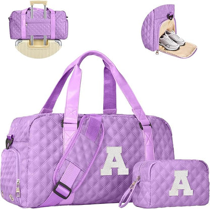 Initial Travel Duffle Bag Women Girls Christmas Gift: Personalized Weekender bags, Dance Cheer bag Sports for Girl, Kid Gymnastics Bags, Birthday Gifts for Women Kids Teens