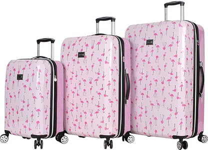 Betsey Johnson Luggage Hardside 3 Piece Set Suitcase With Spinner Wheels (20" 26" 30") (One Size, Flamingo Strut)