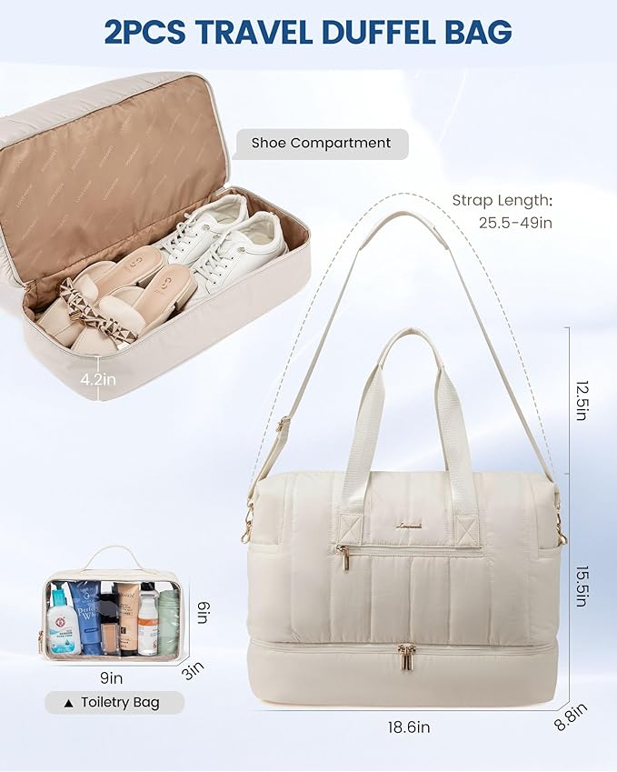 LOVEVOOK Travel Duffle Bag,Puffer Weekender Bags For Women with Shoe Compartment,42L Carry On Bags For Airplanes,Hospital for Labor and Delivery