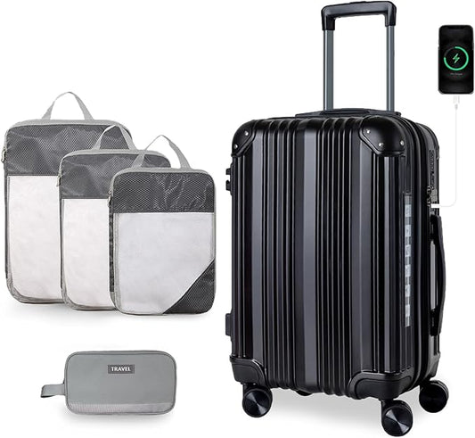 OUZZO 24 Inch Expandable Luggage Medium Checked Luggage Hardshell Suitcases with Double Spinner Wheels Lightweight Travel Luggage TSA Approved for Women Men Business Trip