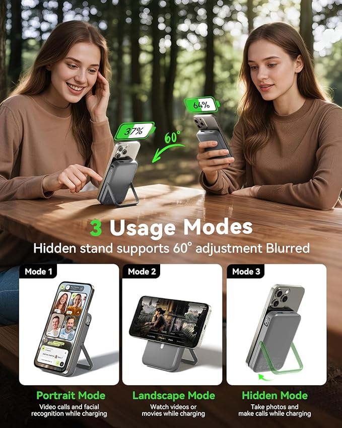for MagSafe Portable Charger 10000mAh, Magnetic Wireless Power Bank with Foldable Stand, Fast Charging USB-C Battery Pack for iPhone 17/16/15/14/13/12 Series, Strong Magnetic Snap