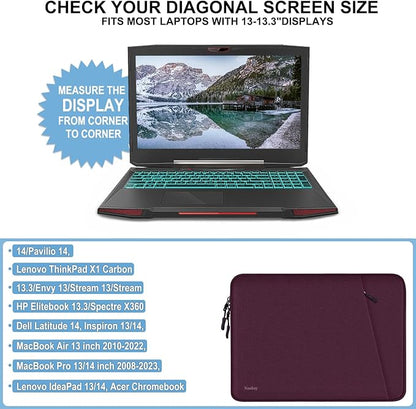 Laptop Sleeve Bag 13.3 inch, Shockproof Protective Computer Cover with Accessories Pocket, Laptop Case Compatible with MacBook Air/Pro 13-13.3 inch, Compatible for MacBook Pro 14 inch, Magenta