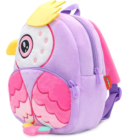 KISSOURBABY Backpack for Toddler Boys, Toddler Bookbag Girl Toys Bags(Owl purple