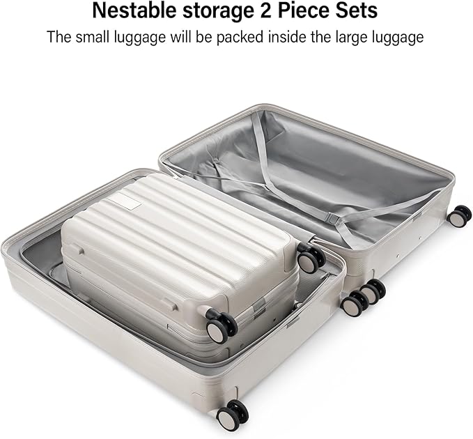Hanke Expandable Hardshell Luggage Sets 2 Piece Extra Large Suitcases with Lock,28 Inch Luggage with Spinner Wheels, Travel Suitcase for Women Men 20 29Inch,Ivory White