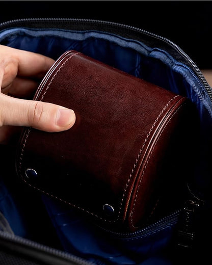 MR.OKAY Single Watch Travel Case- Classic Leather Watch Case With Superb Texture.Portable Watch Roll Or Organizer For Storage And Display. Men's Great Gift For Traveling, 100% Handmade by Artisans.