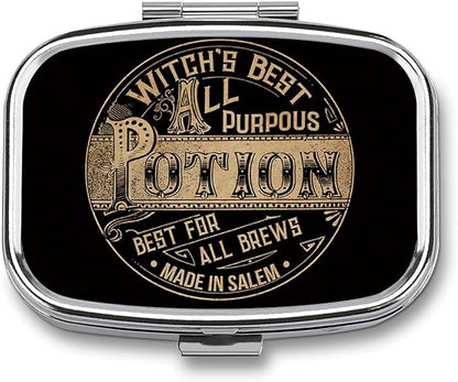 Metal 2 Compartment Pill Organizer Travel Friendly Portable Compact Pill Box Cute Pill Case,for Pocket Wallets Daily Portable Medicine Vitamin Tablet Storage (Potion)