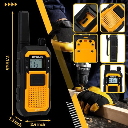 Retevis RB48 Radios Walkie Talkies with Earpiece, Heavy Duty 2 Way Radio Long Range, MIL-STD 810H Two Way radios, Advanced Triple Proof, VOX, 2000mAh, Vibration Reminder, Emergency Alert(10 Pack)