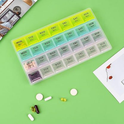 Large Weekly Pill Organizer 4 Times A Day, Medicine Cases,Moisture-Proof 7 Day Pill Box, Travel Pill Cases Portable for Pills Vitamin Fish Oil Supplements