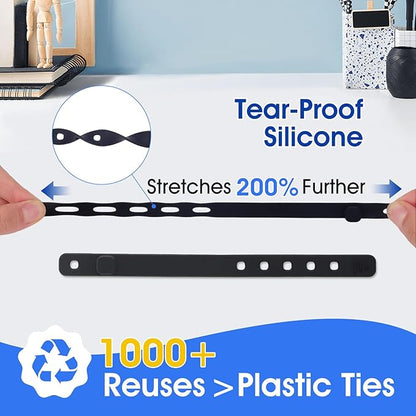 AROIC 90Pcs Silicone Cable Ties with 3 Sizes,Reusable and Washable with Adjustable Locking Buckle Design, Cord Organizer for Home, Office, Travel Essential, School (3 Colors)