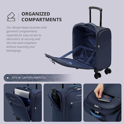 Verage Underseat Carry On Luggage with Wheels & USB Port,14 inch Wheeled Spinner Carry-on Luggages Bags for Airlines, Lightweight Overnight Suitcase for Men Women (14-Inch Compact Underseat Pro)