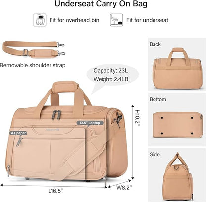 Hanke Foldable Underseat Carry On luggage Bag, Travel Tote Bag for Women & Men, Personal Item Travel Bag Softside Lightweight Luggage Bags for Travel Flight Crew Overnight Weekender.（Pink）