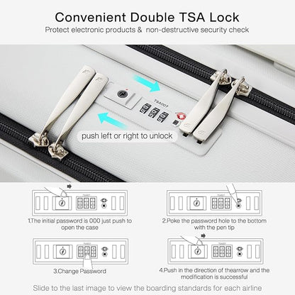 Hanke Grace Carry On Luggage with Wheels Airline Approved Hard Shell Suitcases with Front Pocket，Top Opening Luggage with TSA Lock for Short Business Travel，Smoke White.
