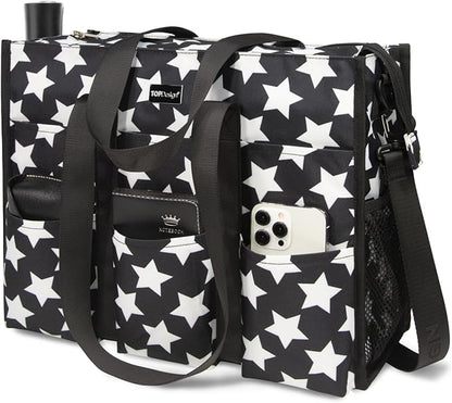 TOPDesign Utility Water Resistant Tote Bag with 22 Pockets, Top Zipper Closure & Thick Bottom Support, for Working Women