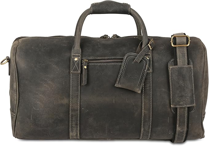 KomalC 24 Inch Leather Duffle Bags for Men and Women Travel Overnight Weekend Bag Sports Gym Duffel for Men