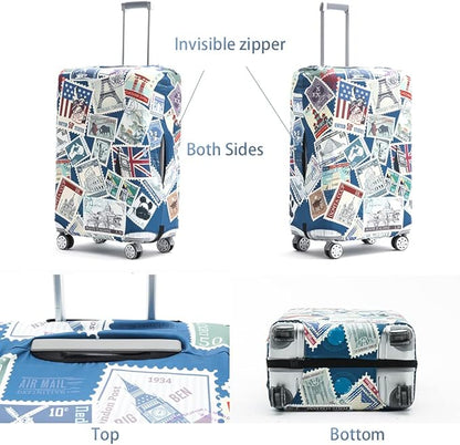 Travelkin Luggage Covers For Suitcase Tsa Approved,Suitcase Cover Protector Fit 18-32 Inch Luggage (Stamp, L)