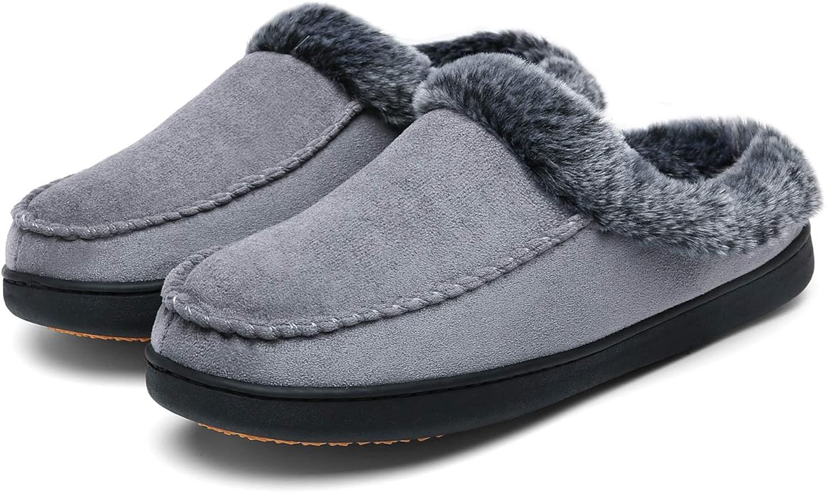 Mishansha Women's House Shoes Memory Foam Suede Moccasin Slippers Winter Warm Fleece Lined Home Shoes with Anti-Skid Rubber Sole