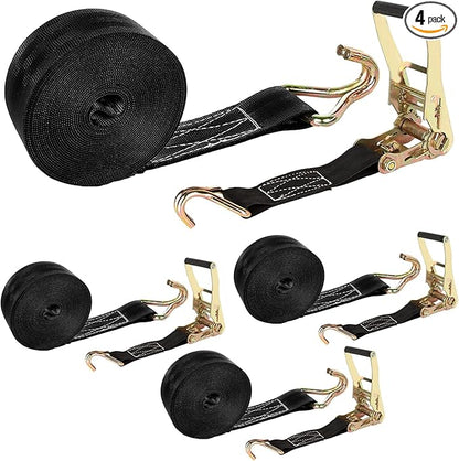 4 Pack 2 Inch Ratchet Straps Heavy Duty 20ft Tie Down Straps Ratchet with Double J Hook, 8000 LBS Break Strength, Cargo Ratchet Straps for Truck, Trailers, Motorcycle, Kayaks, Car Roof