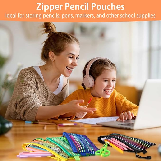 50 Pack 10 Colors Mesh Zipper Pouch Bags, Small Pouch Pencil Pouch Bulk, Cosmetics Makeup Bags Accessories Storage Bag, Home Organizing Office School Classroom Supplies