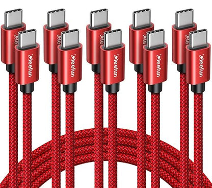 CLEEFUN USB C to USB C Cable 60W, USBC to USBC, [5-Pack, 6 ft] Type C to C Charger Cord Fast Charging for iPhone 16 15 Pro Max/Plus, for iPad/MacBook Pro/Air, for Samsung Galaxy S25 S24 S23