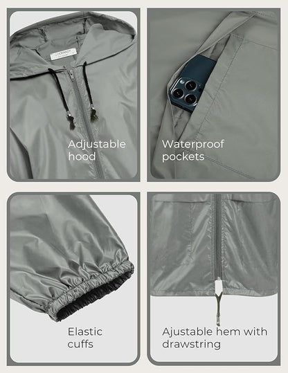 COOFANDY Mens Packable Rain Jacket Lightweight Waterproof Raincoat with Hood Outdoor Rain Gear Travel Hiking Cycling