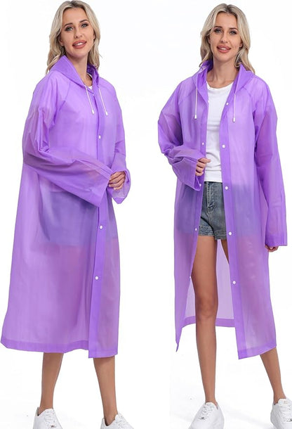 2-Pack Reusable Rain Ponchos for Adults, HOOMBOOM Raincoats Emergency for Women/Men with Drawstring and Sleeves