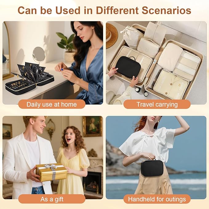 Travel Jewelry Case Organizer for Women, Jewelry Storage Book with Small Pouch, Travel Jewelry Bag Case for Traveling Necklace, Earrings, Rings, Bracelet Organizer (Black)