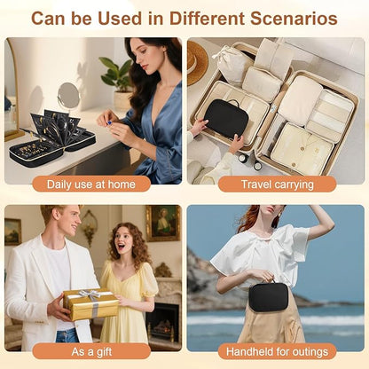 Travel Jewelry Case Organizer for Women, Jewelry Storage Book with Small Pouch, Travel Jewelry Bag Case for Traveling Necklace, Earrings, Rings, Bracelet Organizer (Black)