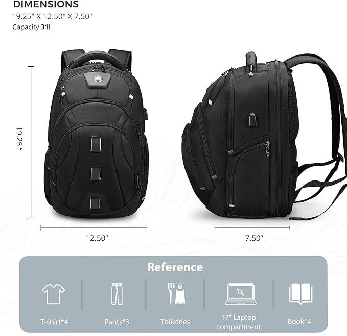 Swissdigital Design Men's Travel Laptop Backpack, TSA Friendly USB Charging RFID Protection Backpack for College and Business, Fits 17" Laptops Black | SD1644FB-01