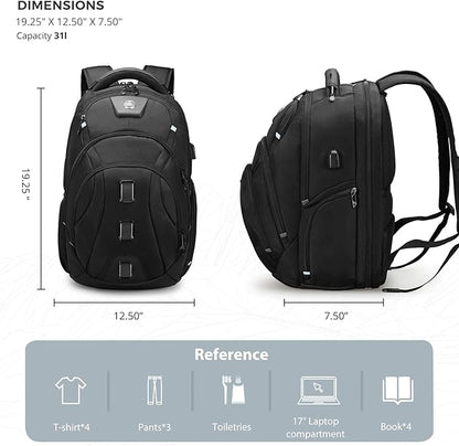 Swissdigital Design Men's Travel Laptop Backpack, TSA Friendly USB Charging RFID Protection Backpack for College and Business, Fits 17" Laptops Black | SD1644FB-01