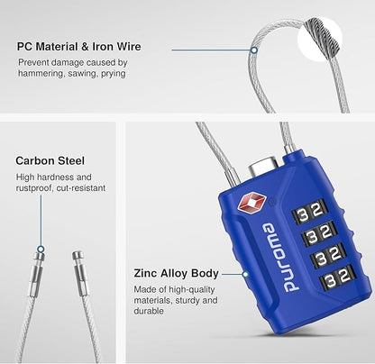 Puroma 2 Pack TSA Approved Luggage Locks, 4 Digit Combination Travel Locks Resettable Code Lock with Zinc Alloy Body for Suitcase, Toolbox, Backpack, Bag, Gym Locker (Basic Blue)